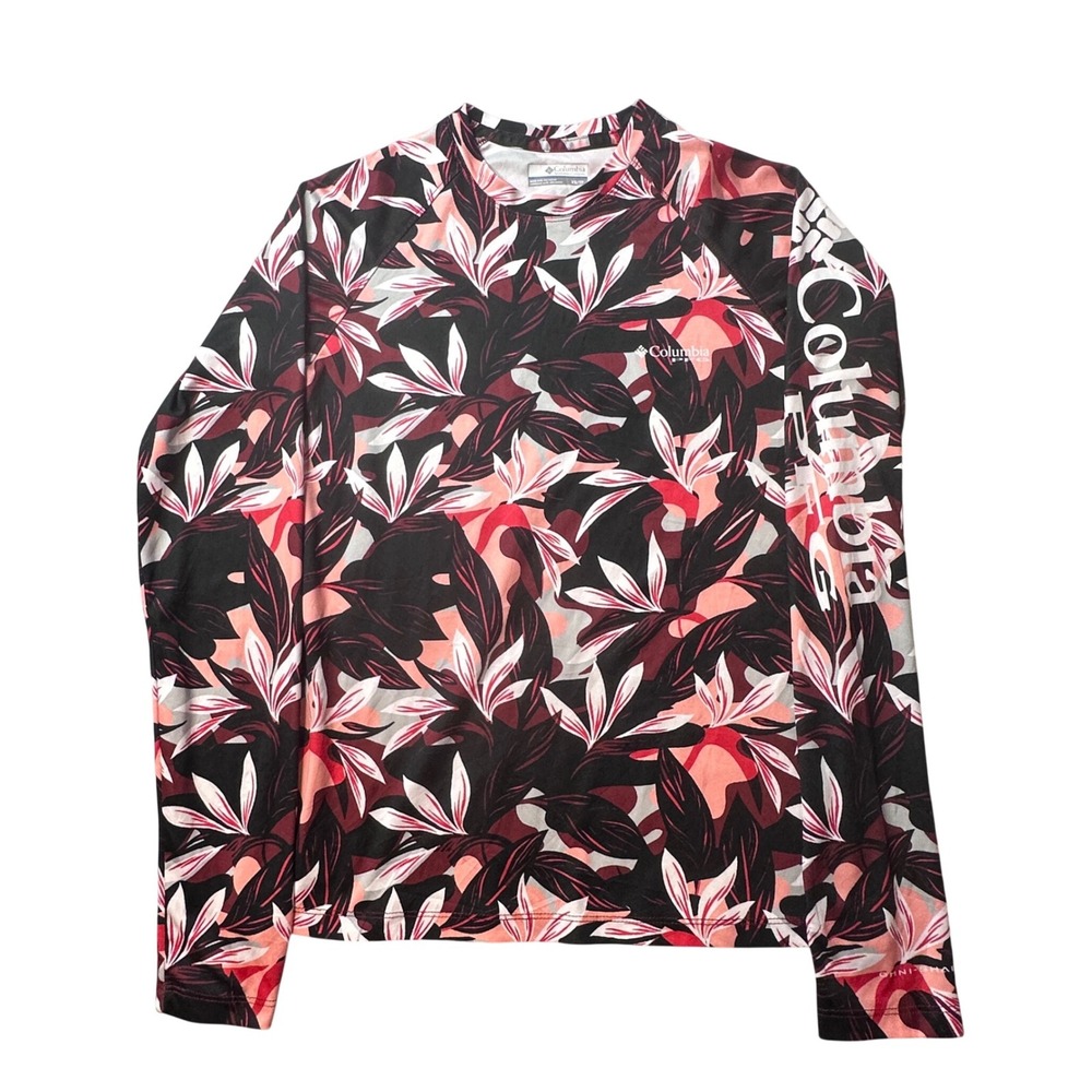 Columbia Shirt Womens XS Black Pink Floral PFG Omni-Shade Long Sleeve